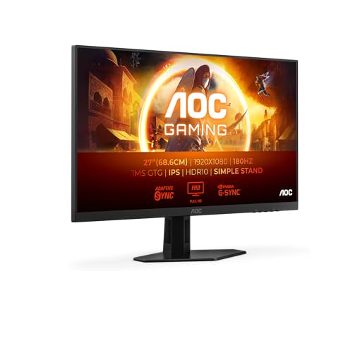AOC Gaming Moniteur 27G4XED 27 Pouce 180Hz Fast IPS Dalle, 0.5ms MPRT, HDR10, G-Sync Compatible, Haut-parleurs, (1920x1080 HDMI 2X 2.0 DP 1x 1.4) Noir