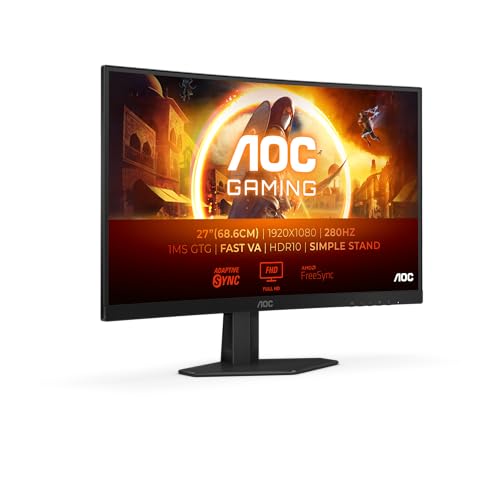 AOC Gaming Moniteur Incurvé, C27G4ZXED 27 Pouce 280Hz Fast VA Dalle, 1ms GtG, HDR10, FreeSync Premium, (1920x1080 HDMI 2X 2.0 DP 1x 1.4) Noir