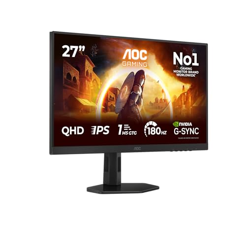 AOC Gaming Moniteur Q27G4XD 27 Pouce 180Hz Fast IPS Dalle, 0.5ms MPRT, HDR400, G-Sync Compatible, Ajustable en Hauteur, (2560x1440 HDMI 2X 2.0 DP 1x 1.4) Noir