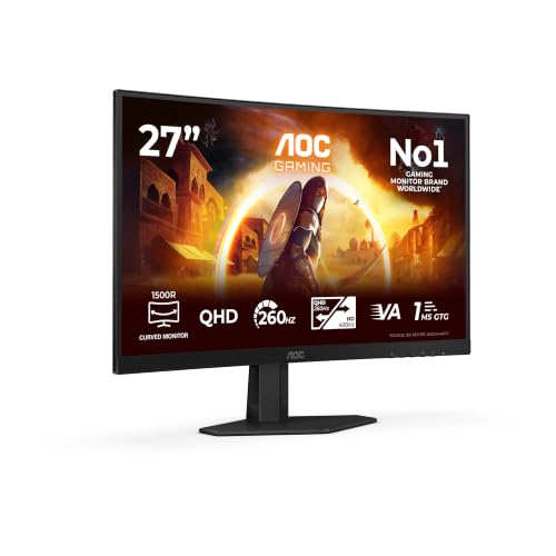 AOC Gaming Moniteur CQ27G4ZE Incurvé 27 Pouce Fast VA WQHD | Incurvé, 0.5MPRT 1GtG, Gaming, Adaptive Sync, HDR400, FreeSync Premium, Flicker-Free