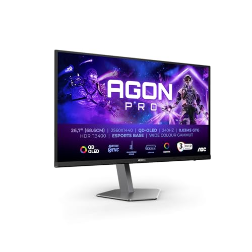 AOC Moniteur AG276QZD2AM 26.5 240Hz QD-OLED Dalle, 0.03ms GtG, HDR400 TrueBlack, FreeSync Prem. Pro, G-Sync Comp., Ajustable en Hauteur, Haut-parleurs, USB Hub (2560x1440 HDMI 2X 2.0 DP 2X 1.4) Noir