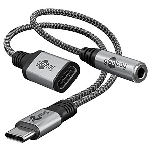Goobay Cable USB C vers USB C Jack 3 5 mm M F 1 5 m Black Grey