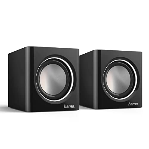 Hama Sonic Mobil 185 Enceintes pour Ordinateur - Système Stéréo 2.0, Haut-Parleurs Alimentés en USB, Connexion Jack 3.5mm - Noir Argent