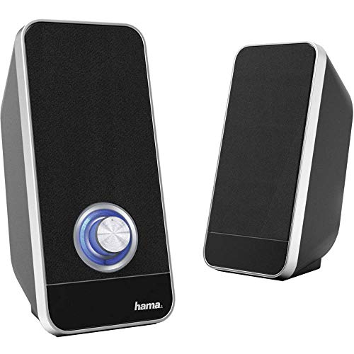 Hama Sonic LS-206 Enceintes pour Ordinateur - Système Stéréo 2.0, Haut-Parleurs Alimentés en USB, Connexion Jack 3.5mm - Noir Argent