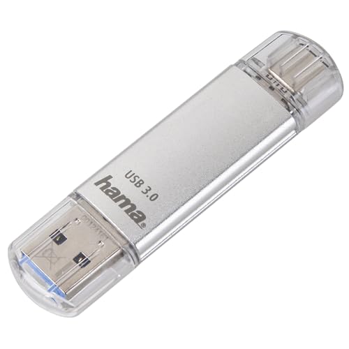 Hama Clé USB C 64 Go 'C-Laeta (Flash Drive Double connecteurs USB C-USB A, USB 3.1 3.0, Stockage de données Universel en Aluminium, Digital Storage pour Smarthphone Tablette PC) Argent
