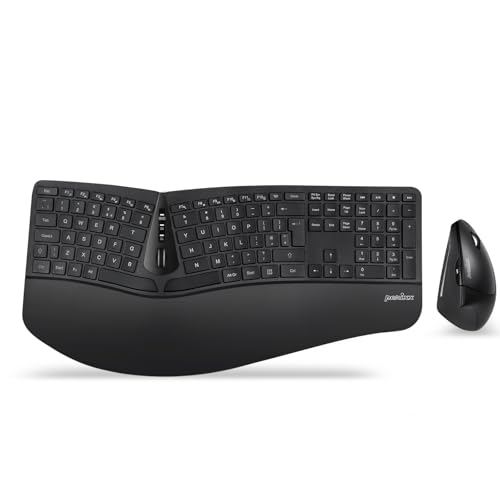 Perixx Periduo-605 Clavier sans fil ergonomique divisé et souris verticale, repose-main réglable et touches à membrane discrète, QWERTY UK