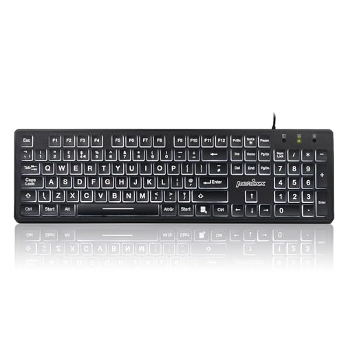 Perixx PERIBOARD-317 Clavier USB Filaire, rétroéclairage LED Blanc, Touches rétroéclairées Big Print, UK QWERTY, Noir