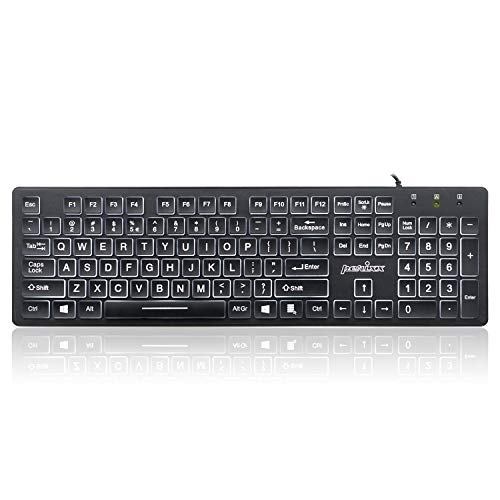 Perixx PERIBOARD-317 Clavier Rétroéclairé Filaire USB, Touches à Membrane, LED Blanche, AZERTY Français, Windows Compatible