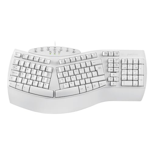 perixx PERIBOARD-512 Clavier filaire ergonomique avec 7 touches multimédia, blanc, disposition britannique