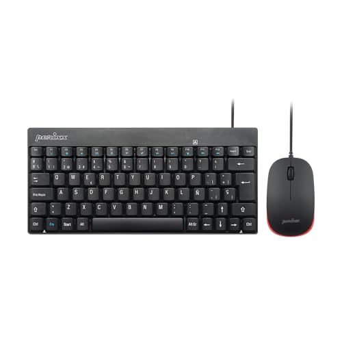 Perixx PERIDUO-212 Combo Petit Clavier et Souris avec câble pour Windows, 12 Touches multimédia, Disposition QWERTY espagnole