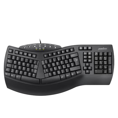 Perixx PERIBOARD-512 Clavier Split ergonomique filaire USB, design divisé, avec 7 touches multimédias et repose-poignet intégré, QWERTY italien, noir