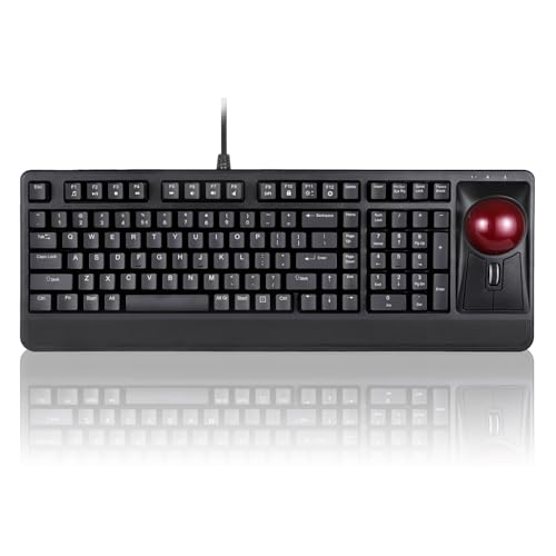Perixx PERIBOARD-522 Mechanical Trackball Keyboard - 55mm Large Trackball - Tilt Scrolling Wheel - US English Layout