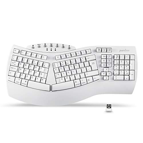 perixx PERIBOARD-612 Clavier ergonomique sans fil avec double mode 2,4 G et fonctions Bluetooth, compatible avec Windows 10 et Mac OS X, blanc, QWERTY UK