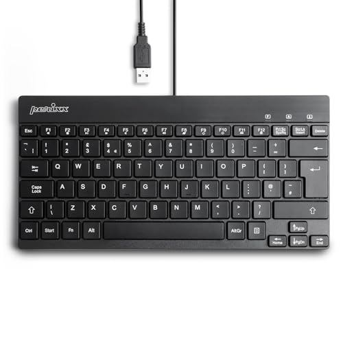 perixx PERIBOARD-426 Mini Clavier Filaire USB Compact, Disposition Britannique QWERTY, Design léger, idéal pour la Maison et Le Bureau, Touches multimédia, Noir