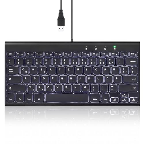 Perixx PERIBOARD-429 DE Clavier Filaire Compact, rétroéclairage Blanc, Frappe silencieuse, Touches Ciseaux, Disposition QWERTZ Allemande