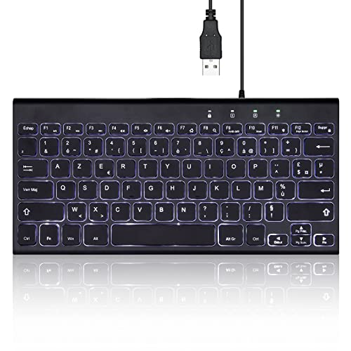 perixx PERIBOARD-429 Mini Clavier avec rétroéclairage, Design Fin et léger Touches Multimédia, pour PC, Laptop, Noir, Configuration AZERTY Français
