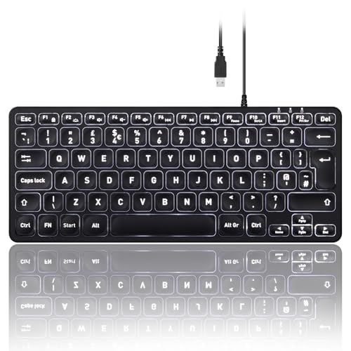 perixx PERIBOARD-332 Mini clavier filaire rétroéclairé USB Design fin avec grandes touches de police, LED blanches, QWERTY britannique