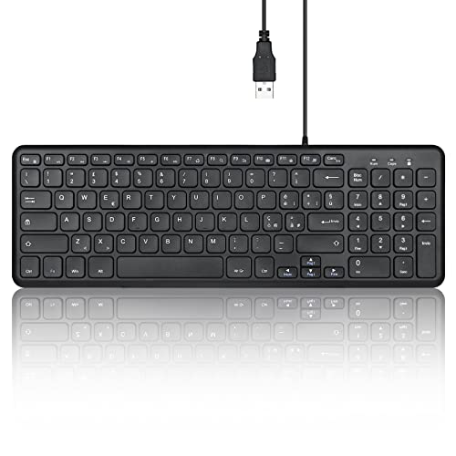 Perixx PERIBOARD-213B - Clavier d'Ordinateur USB Compact Filaire avec Pavé Numérique - Touches Silencieuses à Profil Bas - Commutateurs à Ciseaux - Touches Multimédias - Disposition Italienne - Noir