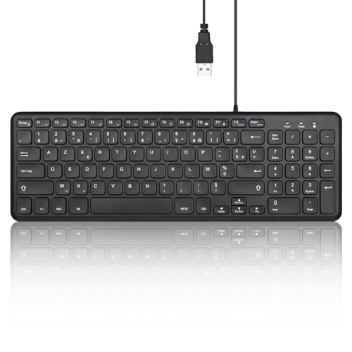 Perixx PERIBOARD-213U, Clavier Compacte Silencieux Filiare – Clavier Chiclet avec Touches Ciseaux Silencieuses et Touches Multimédia pour Windows - AZERTY Français - Noir