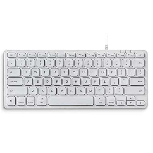 Perixx PERIBOARD-332MW Clavier Mac OS X Mini rétroéclairé avec câble - Touches Ciseaux Fines avec Grande Police - LED Blanche - Disposition QWERTY US US English