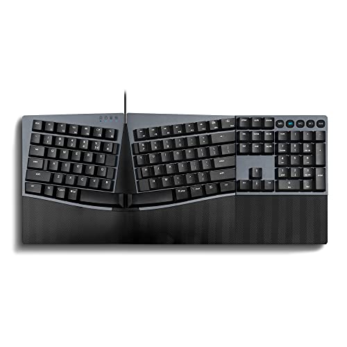 Perixx PERIBOARD-535RD Clavier Mécanique Filaire Ergonomique Commutateurs Linéaires Rouge Profil Basse Fonction Programmable avec Touches Macro Compatible Windows et Mac OS X Anglais US Noir