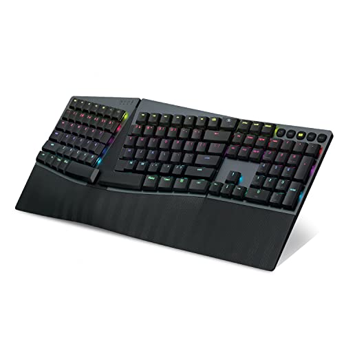 perixx PERIBOARD-835BR - Clavier mécanique ergonomique rétroéclairé RVB sans fil, interrupteur tactile plat, touches programmables, compatible Windows Mac OS X, QWERTY américain, 12267