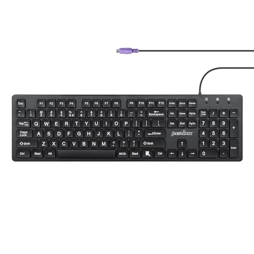 Perixx PERIBOARD-117P Clavier PS2 Filaire Taille Standard - Pavé Numérique - Lettres en Gros - Noir - US English