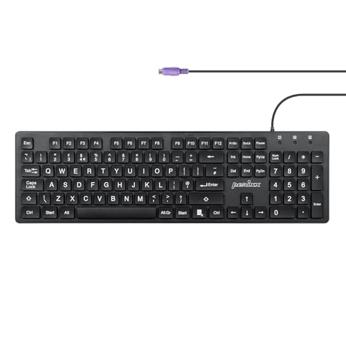 perixx PERIBOARD-117P Clavier Filaire PS 2 Pleine Grandeur, Impression Large, Durable, Compatible avec Windows, Noir Classique, QWERTY Britannique