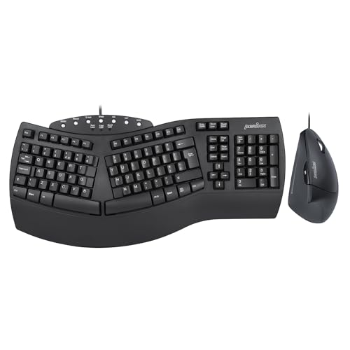 perixx PERIDUO-512B, Combo Clavier Ergonomique Filaire et Souris Verticale USB Noir UK QWERTY