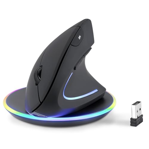 perixx PERIMICE-713RX Souris Verticale Rechargeable sans Fil, Double Charge, 6 Boutons, droitier, Noir