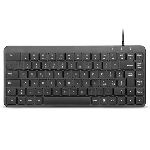 Perixx PERIBOARD-414 Mini clavier USB, design compact avec câble, disposition informatique, touches silencieuses à profil bas, plug and play, noir