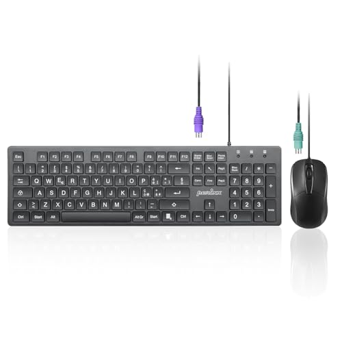 Perixx PERIDUO-117P Set clavier et souris PS 2, disposition QWERTY allemande, souris optique à 3 touches, câble 1,8 m, noir