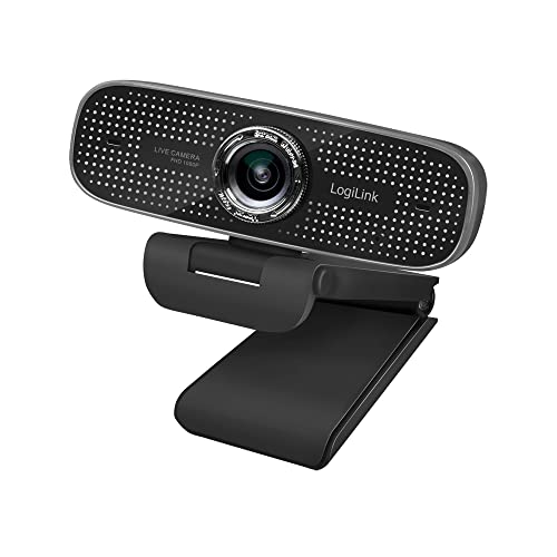 LogiLink UA0378 Webcam USB de conférence HD Objectif Grand Angle 100 ° Double Microphone avec réduction du Bruit avec Mise au Point Manuelle pour vidéoconférence et Streaming en Direct Noir
