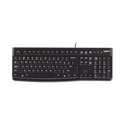 Logitech K120 Clavier Filaire pour Windows, USB Plug-and-Play, Taille Standard, Résistant Eclaboussures, Barre D'Espacement Incurvée, Compatible PC, Ordinateur Portable, Français AZERTY - Noir
