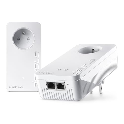 devolo Magic 2 WiFi 6 Next Kit de démarrage, Adaptateur CPL WiFi, jusqu'à 3.000 Mbits s Via WiFi 6, 2X Port Ethernet Gigabit, Prise integrée, Blanc