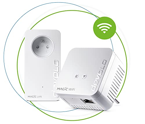 devolo Magic 1 Wifi 4 n Mini Starter Kit 2x Adaptateurs CPL WiFi 1200 Mbits 2x Ports Fast Ethernet ideal teletravail gaming streaming prise francaise
