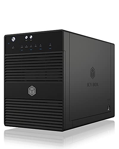 ICY BOX Boîtier externe USB-C à 4 compartiments pour SSD et disques durs de 2,5 pouces 3,5 pouces, USB 3.1 Gen 2 (10 Gbit s), JBOD, Ventilateur, SATA III, Aluminium, IB-3740-C31