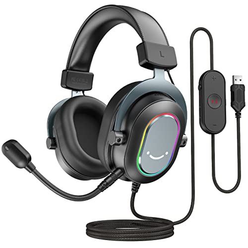 FIFINE Casque Gamer PC, Casque Gaming avec Micro pour PS4 PS5, Son Surround 7.1 USB Casque Fil Gaming avec 3 Mode EQ, RGB, Coussinets Souples - H6