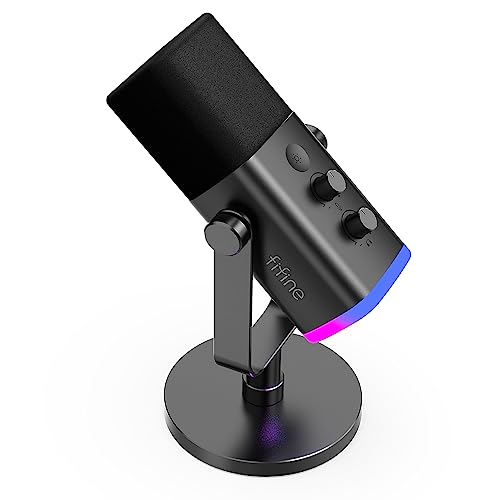 FIFINE USB XLR Gaming Micro Dynamique pour PC, RGB Streaming Microphone pour Podcasting, Broadcasting, Enregistrement Vocal, pour PS4 5 Mac PC Mixer Cartes Son