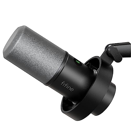 FIFINE USB XLR Studio Micro Dynamique pour PC, RGB Cardioïde Microphone pour Gaming, Podcasting, Streaming, Broadcasting, Enregistrement Vocal, pour PS4 5 Mac PC Mixer Cartes Son