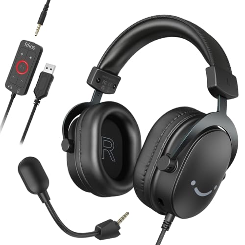 FIFINE Casque Gamer PC, Casque Gaming avec Micro pour PS4 PS5 Xbox Switch, avec Son Surround 7.1, Microphone détachable, boîtier de Commande, Prise Casque 3,5 mm