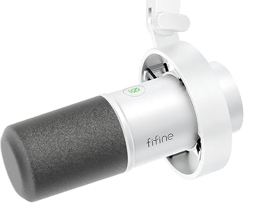FIFINE USB XLR Studio Micro Dynamique pour PC, RGB Cardioïde Microphone pour Gaming, Podcasting, Streaming, Broadcasting, Enregistrement Vocal, pour PS4 5 Mac PC Mixer Cartes Son - Blanc