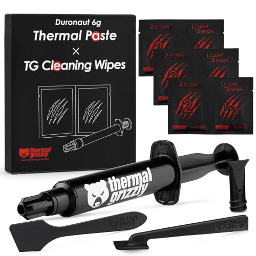Thermal Grizzly Duronaut – 6 g – Durabilité améliorée et pâte thermique haute performance – pour une conductivité maximale lors de l'overclocking CPU GPU PS4 PS5 Xbox avec 12 lingettes nettoyantes, 6
