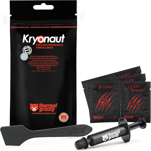 Thermal Grizzly Kryonaut Pâte Thermique extrêmement Haute Performance 1 g 20 lingettes nettoyantes 10 humides et 10 sèches pour Applications exigeantes et overclocking CPU PS4 PS5 Xbox