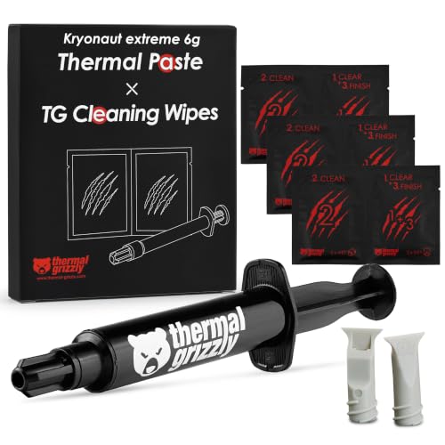 Thermal Grizzly Kryonaut Extreme – 6 g – Pâte thermique extrêmement haute performance avec 12 lingettes nettoyantes 6 humides et 6 sèches – pour une conductivité thermique maximale lors de
