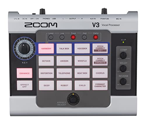 Zoom V3 Processeur vocal, 16 effets de qualité studio dont Harmoniseur, Correction de hauteur avec effet urbain, Vocodeur, reverb, écho, pour le streaming, en live ou enregistrement, pile ou secteur