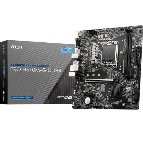 MSI Pro H610M-G DDR4 Carte mère, Micro-ATX - pour processeur Intel de 14e, 13e et 12e gén., LGA 1700 - DDR5 Memory Boost 3200MHz MAX, PCIe 4.0 x16, M.2 Gen3