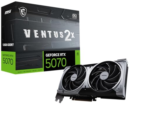 MSI Gaming RTX 5070 12G Ventus 2X OC Carte Graphique (12 Go GDDR7, 192 Bits, Performances extrêmes 2557 MHz, DisplayPort x3 2.1a, HDMI 2.1b, Architecture NVIDIA Blackwell)