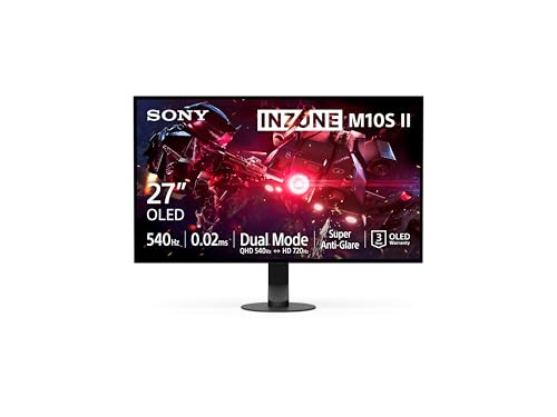 Sony INZONE M10S II 27 OLED QHD Gaming Monitor 1440p, 540Hz, 0.02ms GTG, DCI-P3 99.5 , G-Sync, VRR, Developed with Fnatic, 1500 nits, DisplayPort 2.1-2 x HDMI 2.1 - PC, PS5