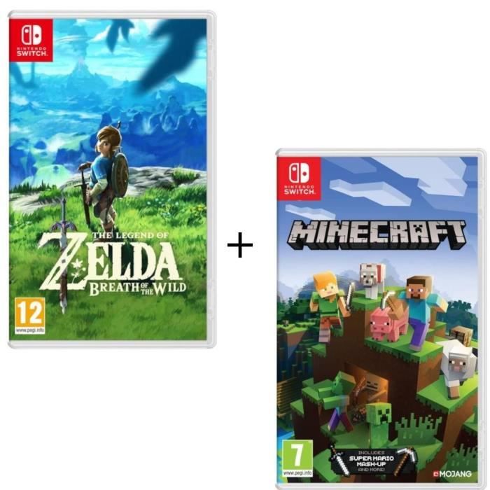 Pack 2 jeux Switch The Legend of Zelda Breath of the Wild Minecraft
